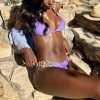 Woman in Gem & Crystal Purple Bikini with Gold Chains from Moosestrum at Moosestrum.com