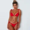 Textured Triangle Bikini in red with Tie Sides from Moosestrum at Moosestrum.com