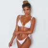 Textured Triangle Bikini in white with Tie Sides from Moosestrum at Moosestrum.com