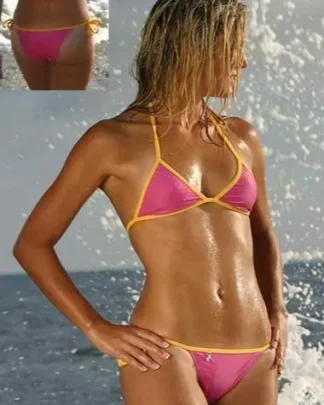 Pink & Yellow Bubble Gum Brazilian Tie Bikini from Freshkini at Moosestrum.com