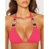 Woman in Gem & Crystal rose red Bikini with Gold Chains from Moosestrum at Moosestrum.com