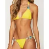 Woman in Gem & Crystal Yellow Bikini with Gold Chains from Moosestrum at Moosestrum.com