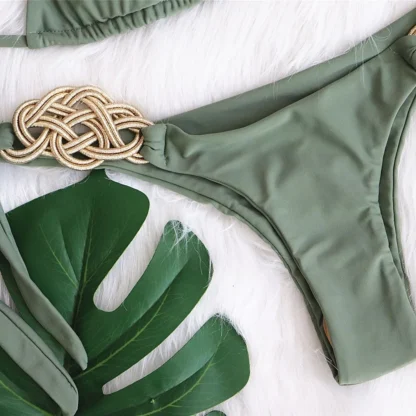 Woven Gold Olive Bikini with Tie Sides from Moosestrum at Moosestrum.com