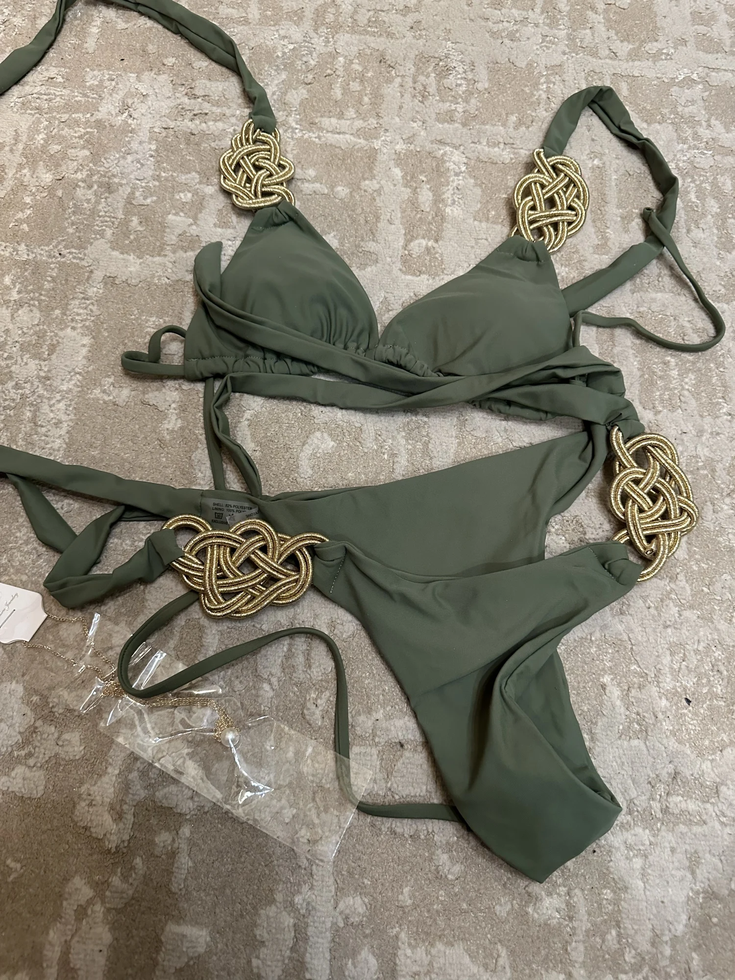 Review of Woven Gold Olive Bikini with Tie Sides