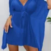 Woven Batwing Cover-Up Mini-Dress in blue