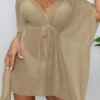 Woven Batwing Cover-Up Mini-Dress in khaki