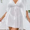 Woven Batwing Cover-Up Mini-Dress in white