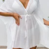 Woven Batwing Cover-Up Mini-Dress in white