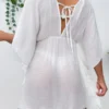 Woven Batwing Cover-Up Mini-Dress in white